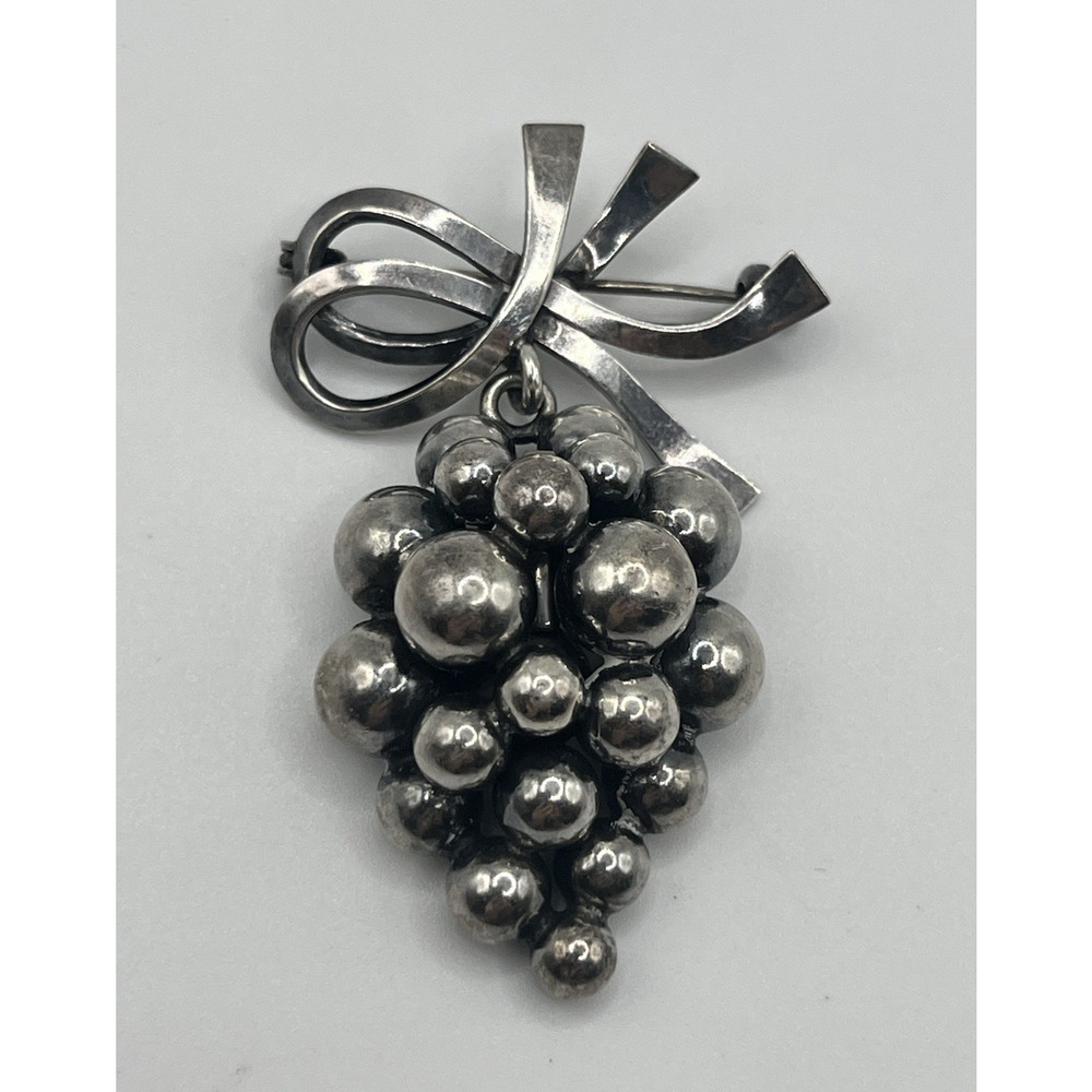 John Lauritzen Sterling Bombe Grape Cluster Brooch Pin Denmark Graduated 15.9g